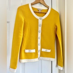 Banana Republic Women’s Cardigan XS Yellow White Trim Button Up